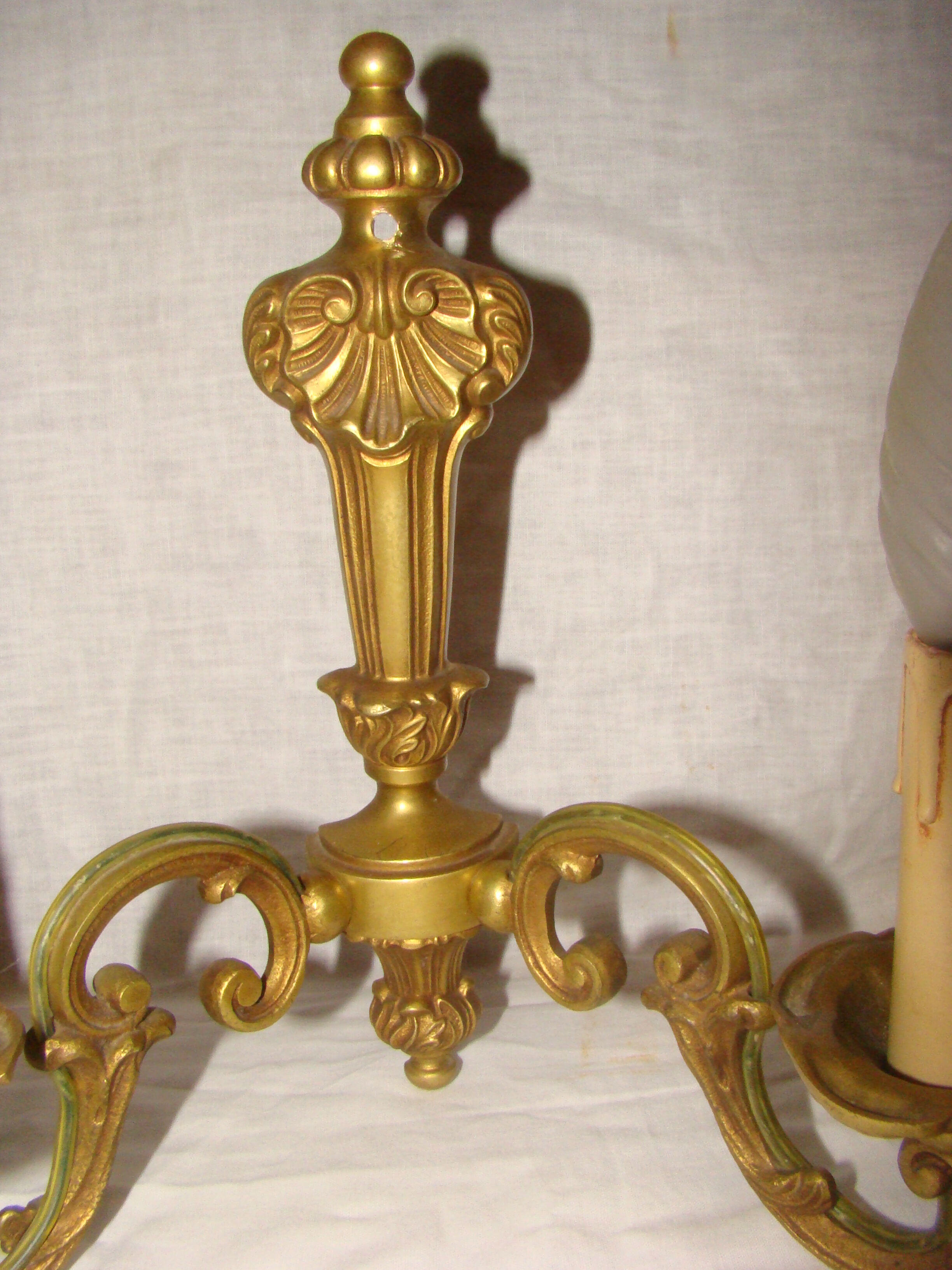 pair of bronze wall lights with 2 arms