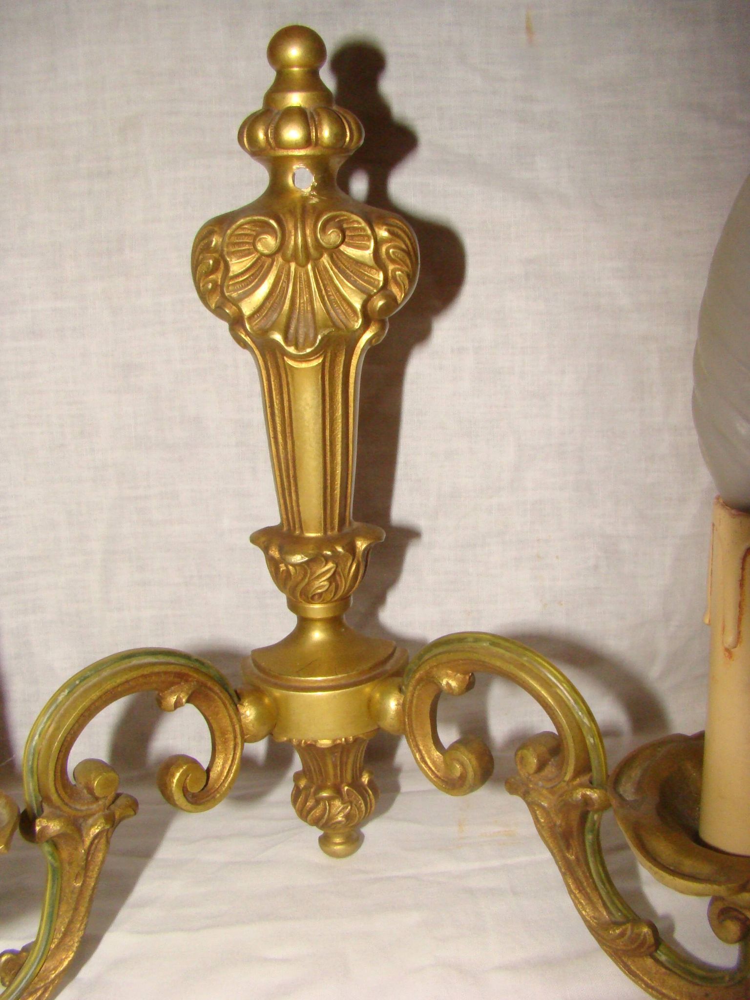 pair of bronze wall lights with 2 arms