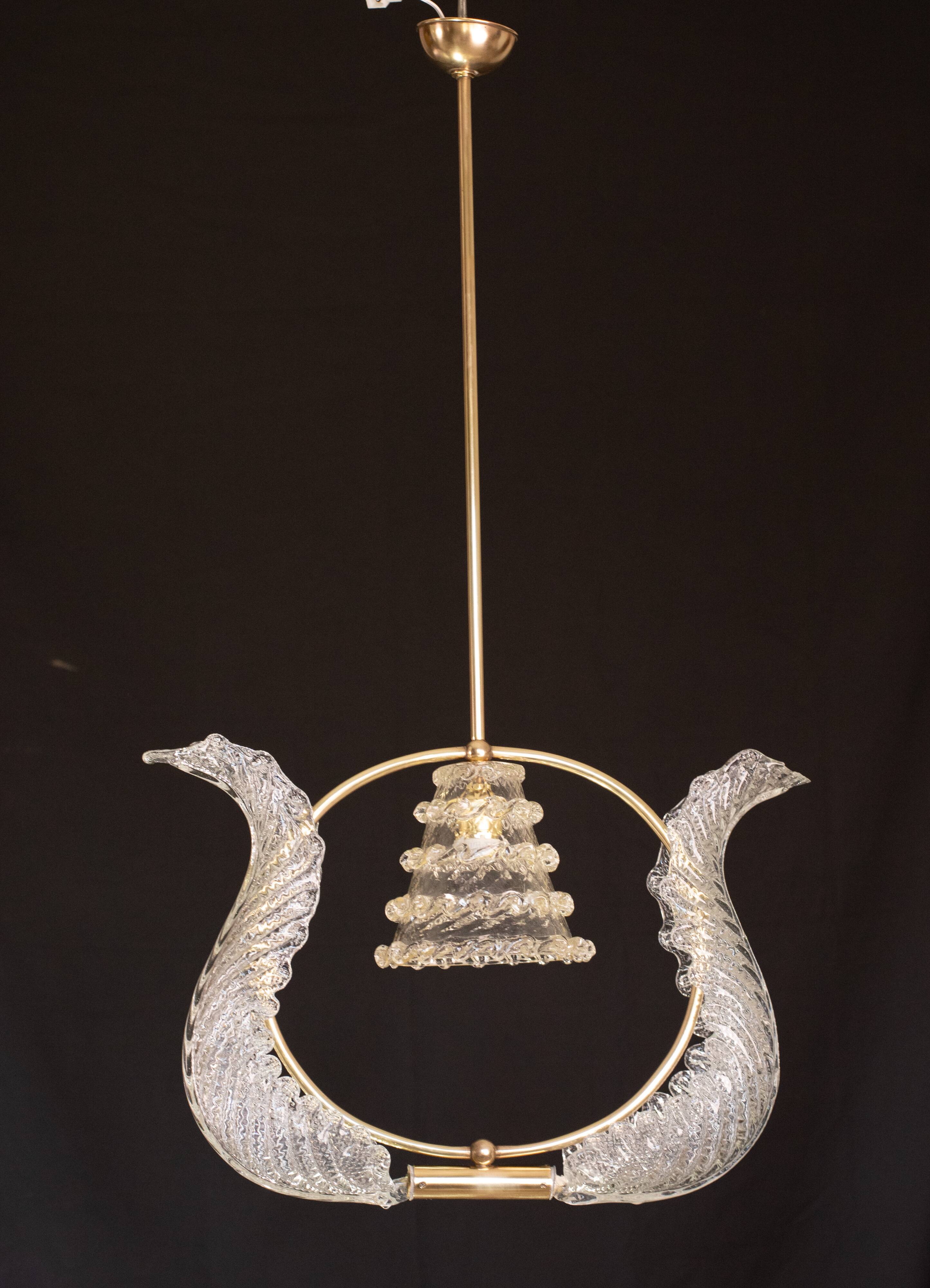 Elegant Art Decò Barovier and Toso Chandelier, 1940s