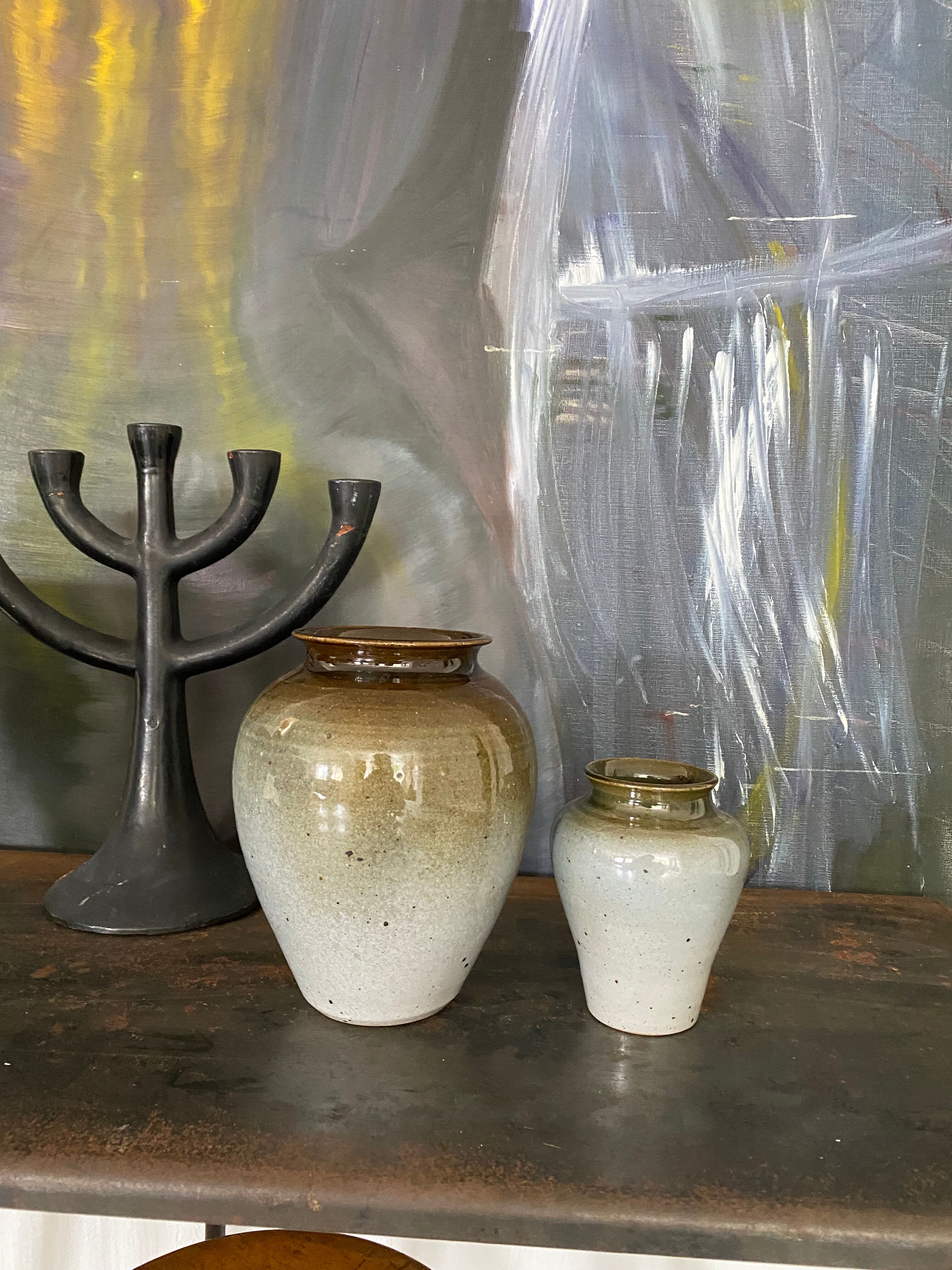 Set de 2 vases grès émaillé signé vintage