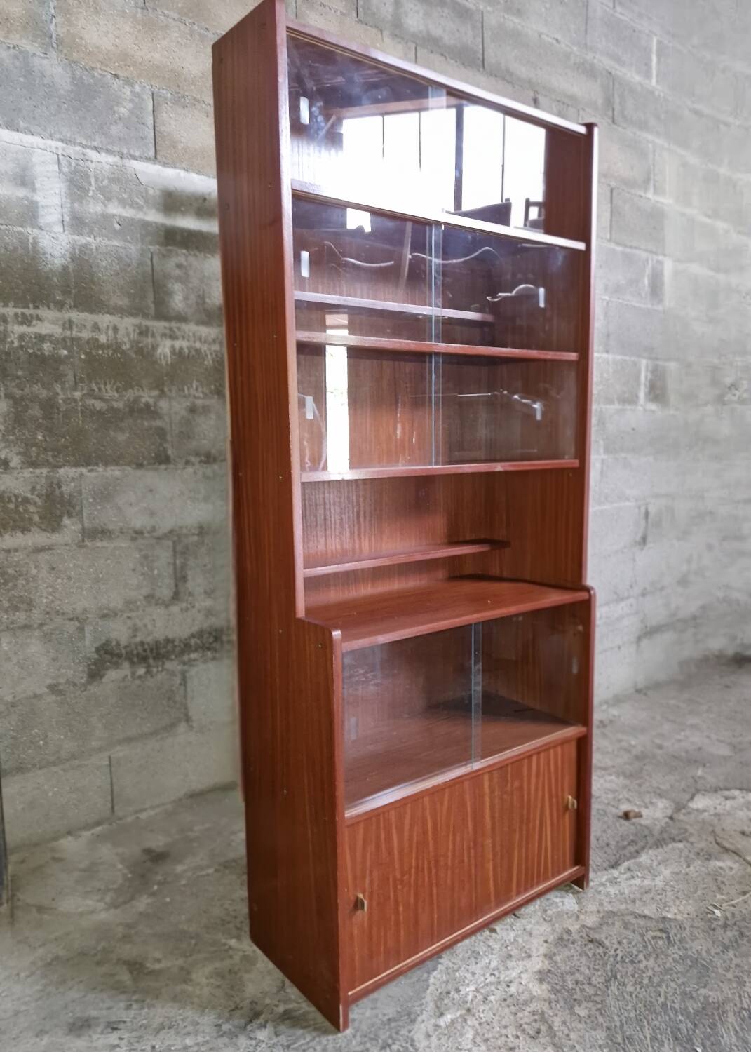 Danish teak library, display cabinet, shelves 1970