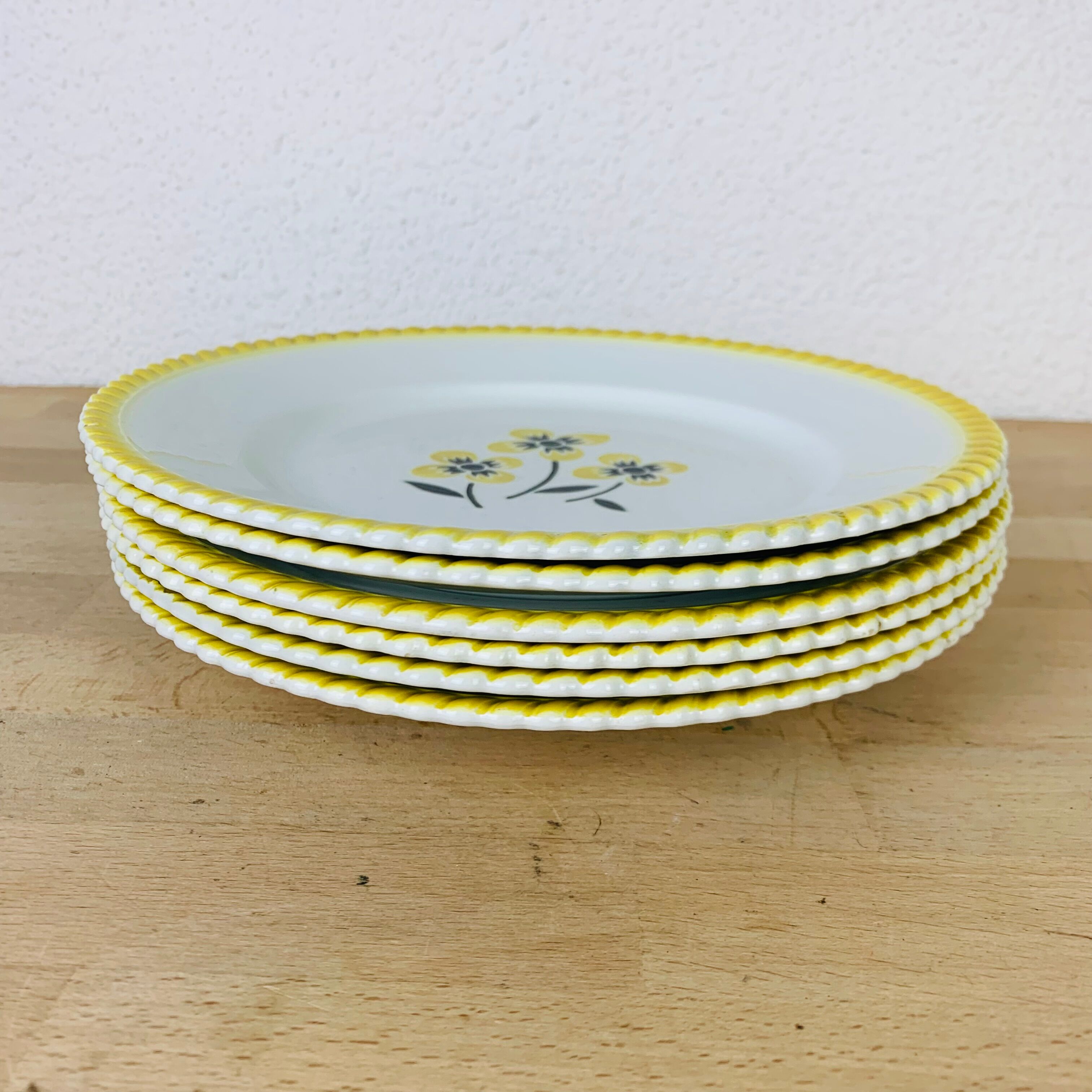 Set of 6 flat plates vintage earthenware