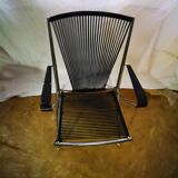 Chromed metal armchair with black scoubidous 1960