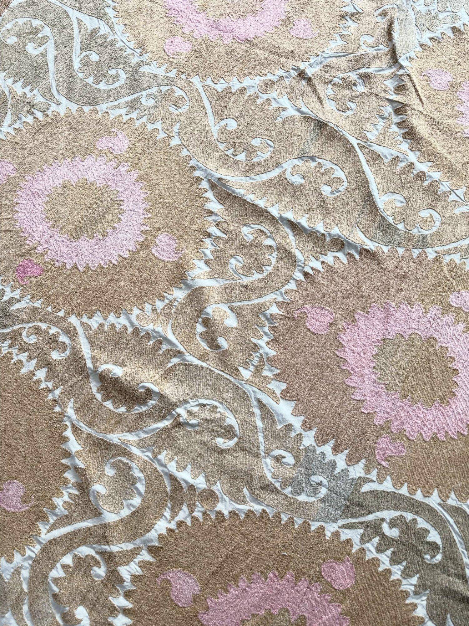 Vintage hand-embroidered Uzbek Suzani 244x335 cm