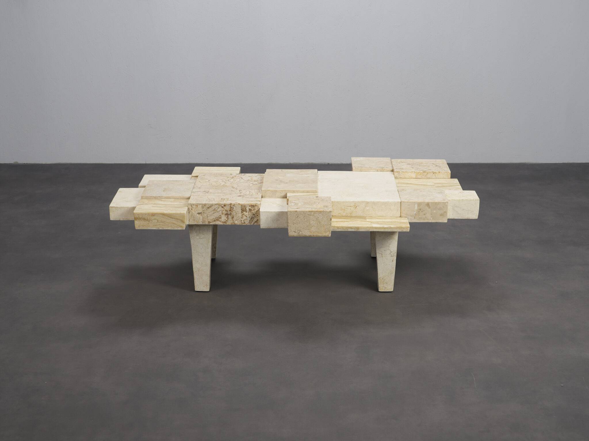 Rare architectural travertine coffee table, Belgium, 1970s