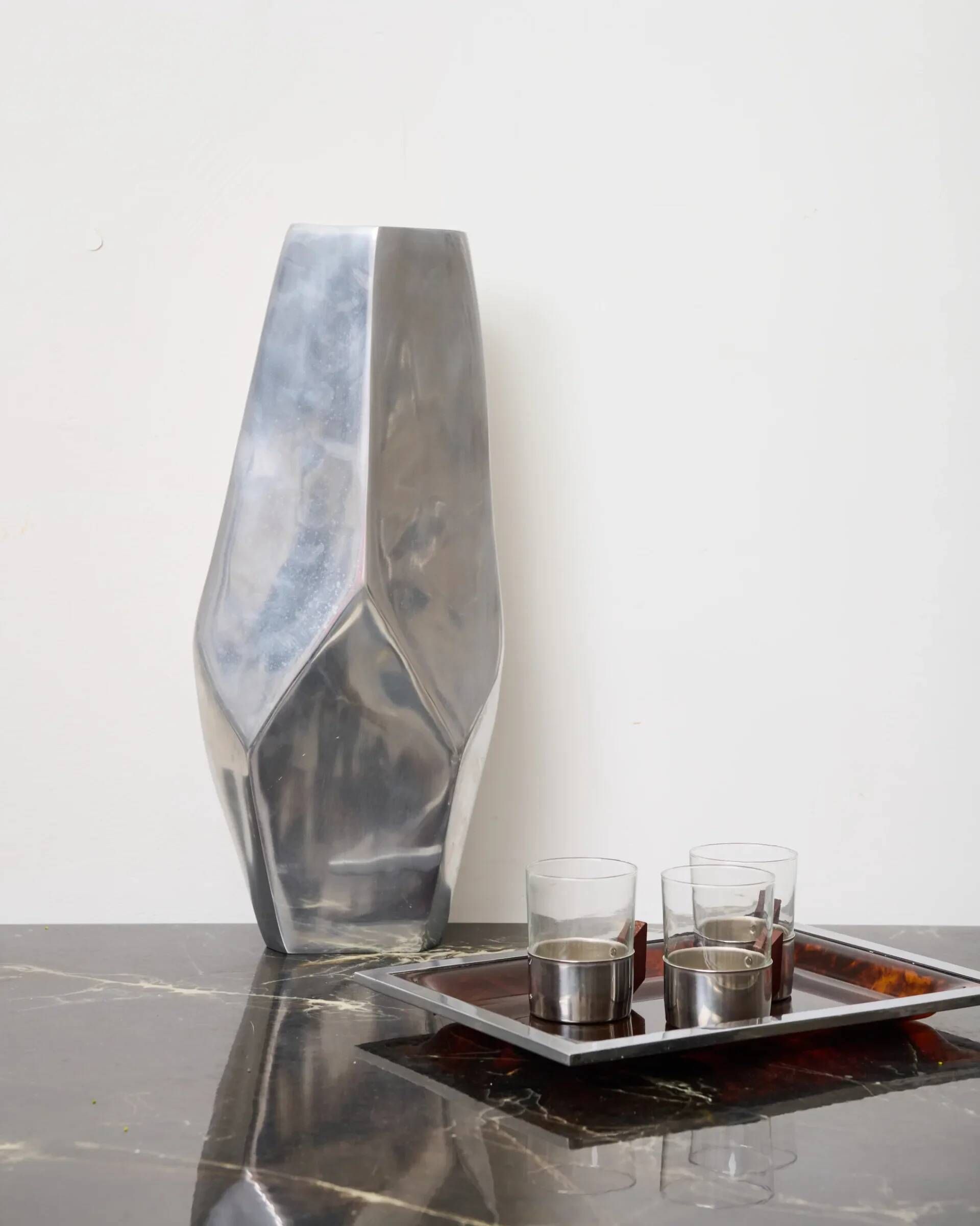XXL "Facettes" vase in aluminium cast, 1970s