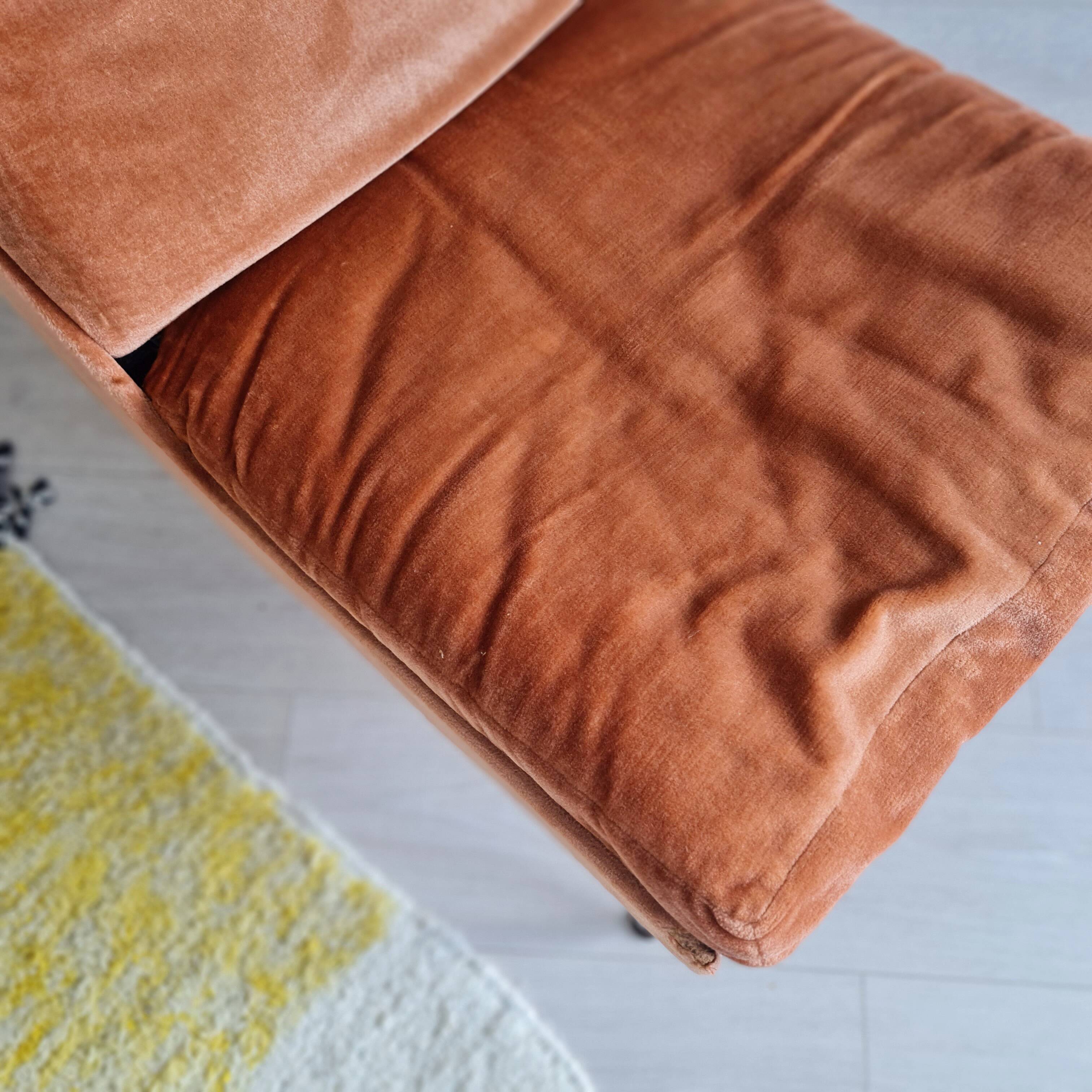 Antique Scandinavian velvet armchair with compass feet