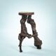 4 Tripod Bar Stools in Vine Wood and Oak, Handmade, France, 1950s