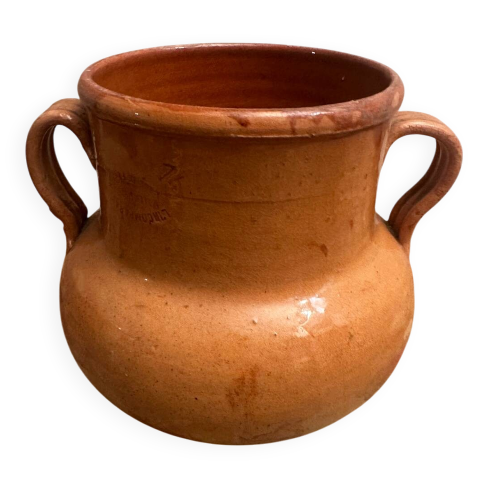 Old pot with handles in glazed Provençal pottery