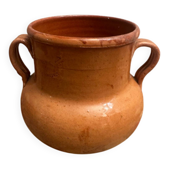Pot ancien à anses en poterie provençale vernissée