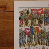 Lithographie originale sur la première guerre mondiale (troupes + carte)