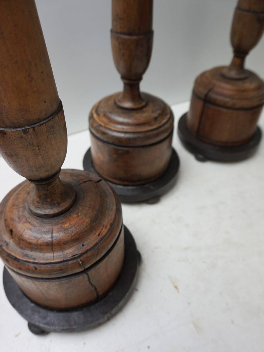 Large Antique French Wooden Candlesticks, 19th Century, Set of 4