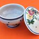 Small broth on pedestal Polychrome earthenware decorated with flower throws...