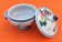 Small broth on pedestal Polychrome earthenware decorated with flower throws...