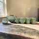 Vintage mint green tea set: teapot and 6 cups.