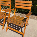 Pair of vintage wooden folding armchairs