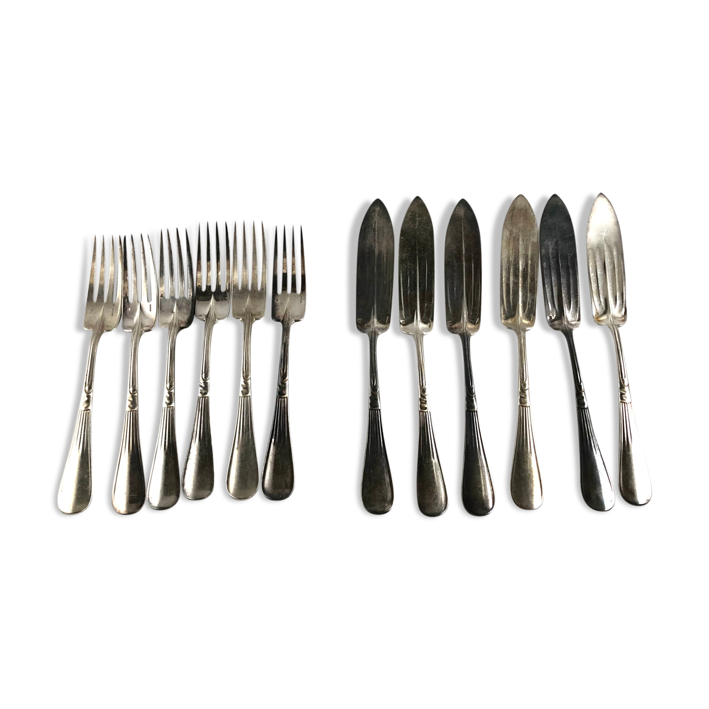 Christofle covered fish 6 forks 6 silver metal knives