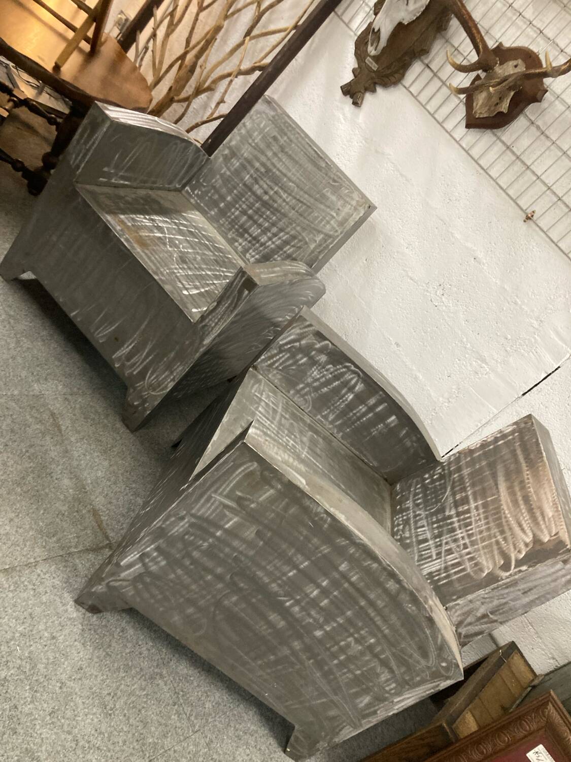 Pair of industrial metal armchairs