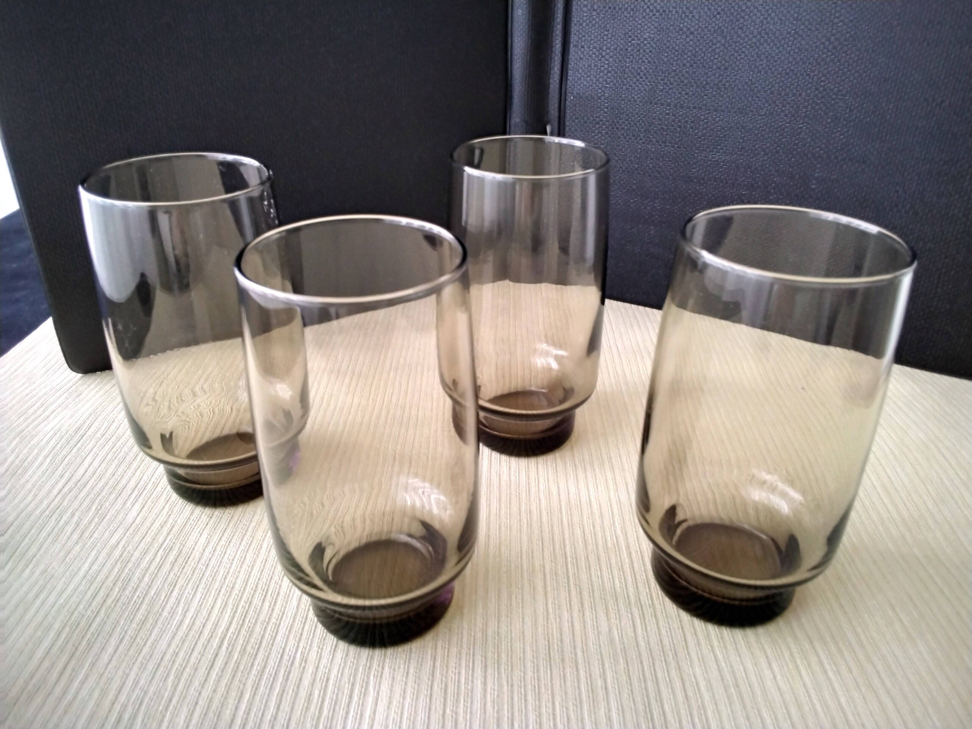 4 Vintage Smoked Glass Orangeade Glasses