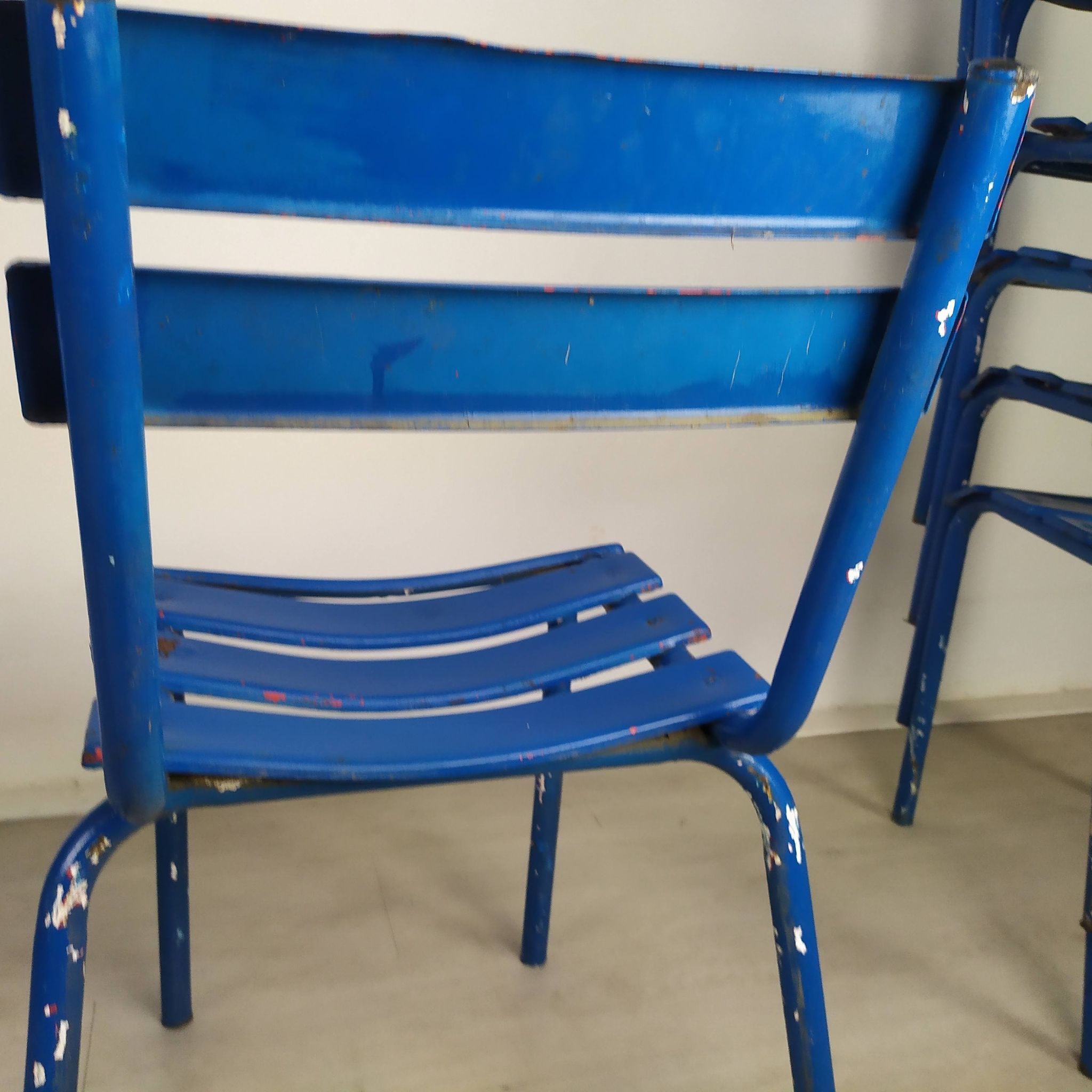 14 blue metal bistro chairs