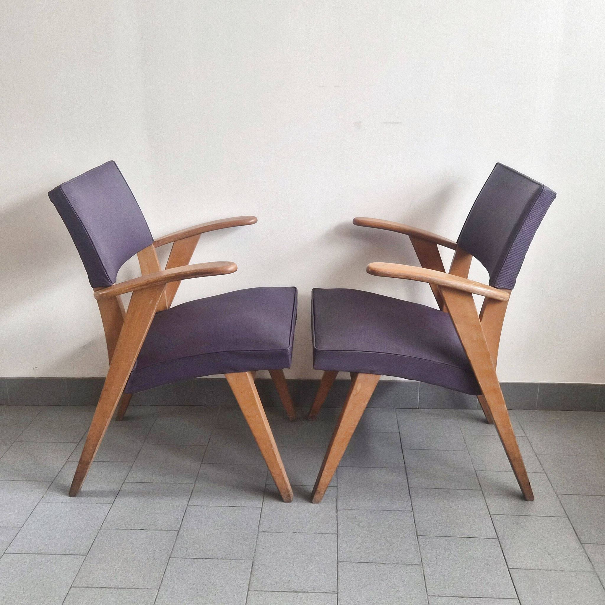 Pair of vintage bridge armchairs from the 1950s.