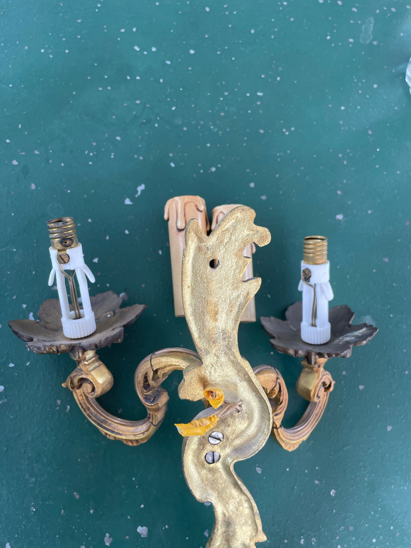 Pair of bronze Art Nouveau wall sconces.