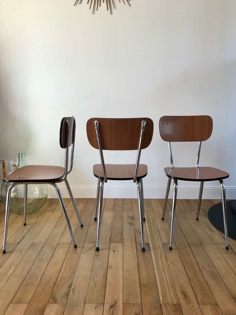 Trio of brown formica chairs 70s