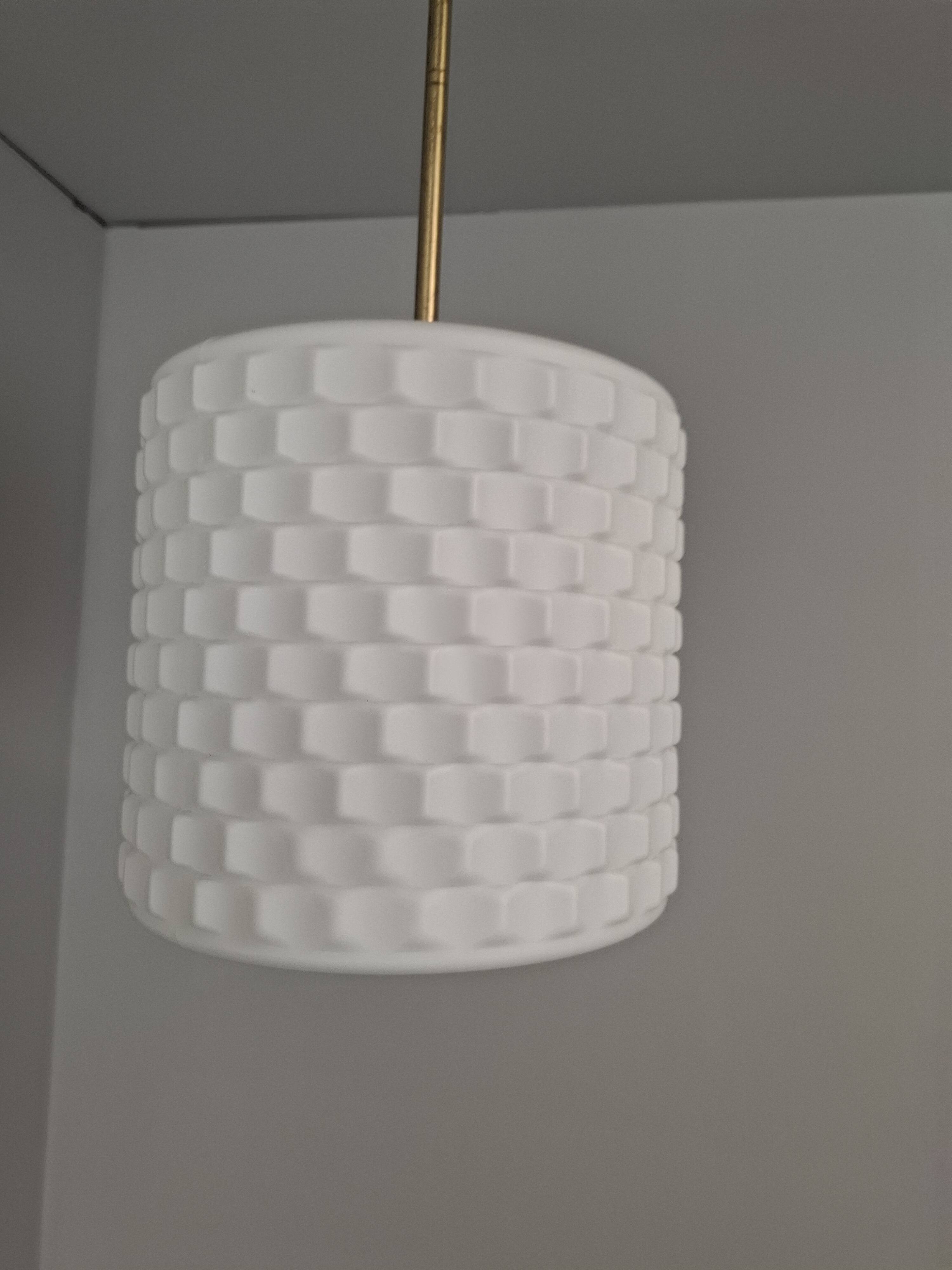 Czechoslovak Midcentury Modern Pendant Lamp in Textured Glass and Brass, 19