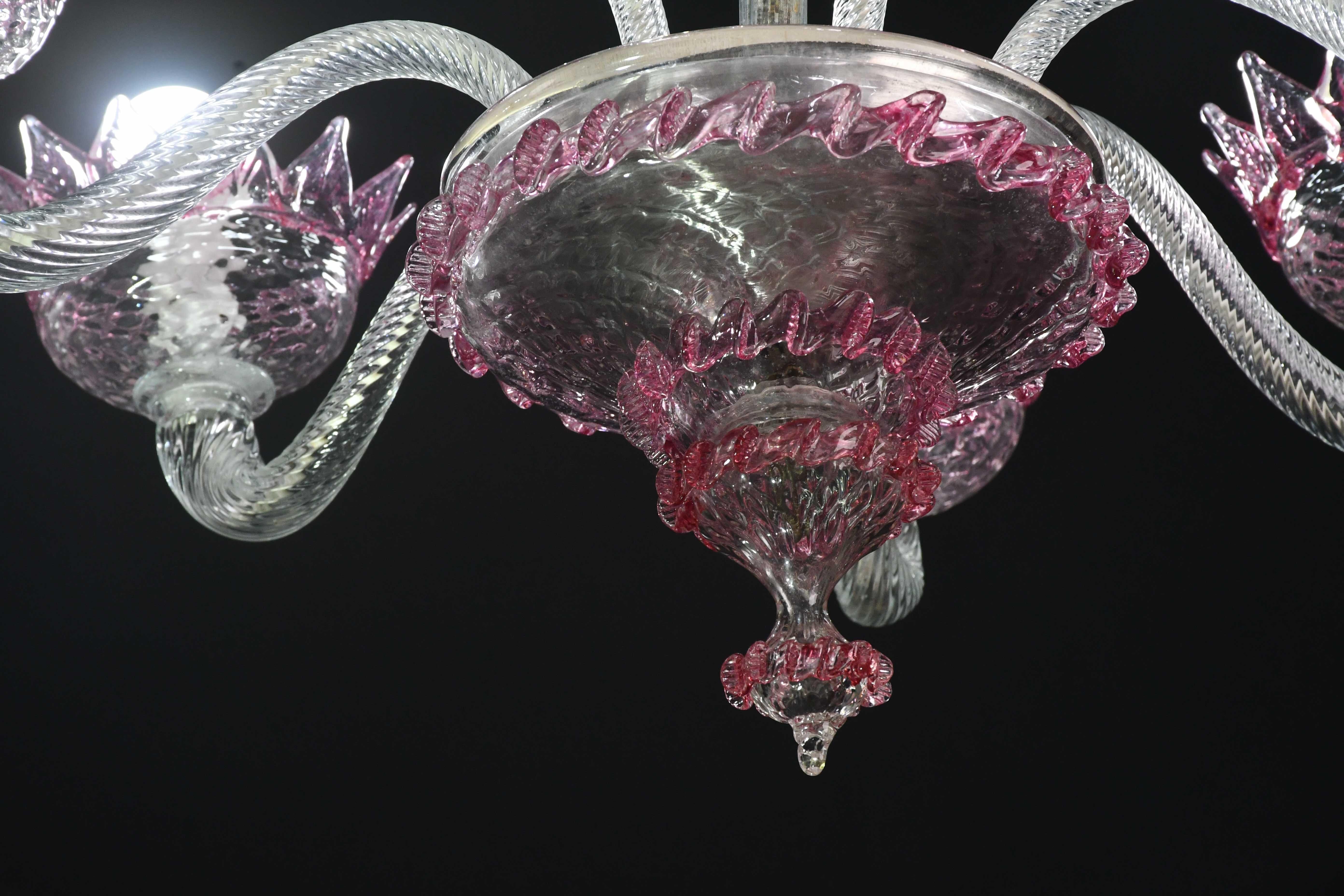 Wonderful Vintage Pink Venetian Chandelier Murano Glass 7 arms