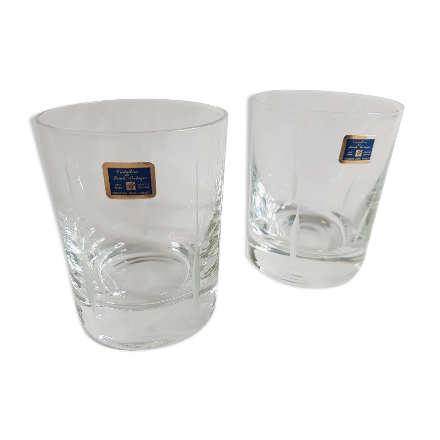 Deux verres à whisky en cristal taillé (cristallerie de haute bretagne)