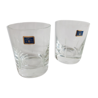 Deux verres à whisky en cristal taillé (cristallerie de haute bretagne)