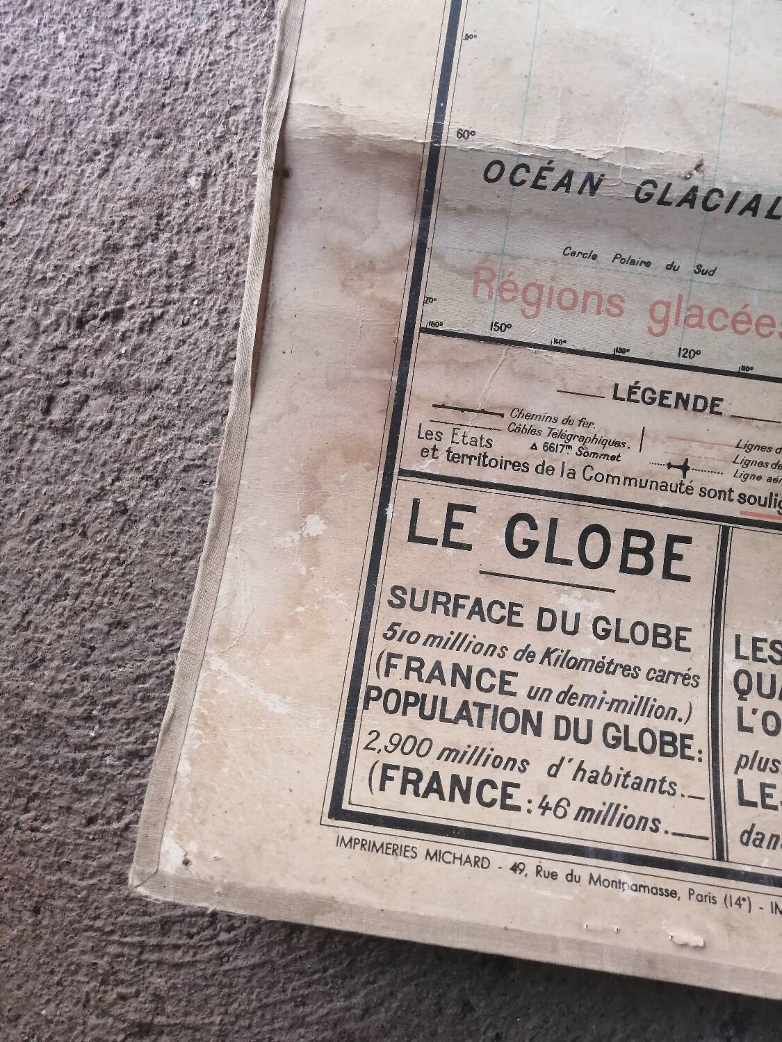 Old map Vidal Lablache 22 Community planisphere - 1950