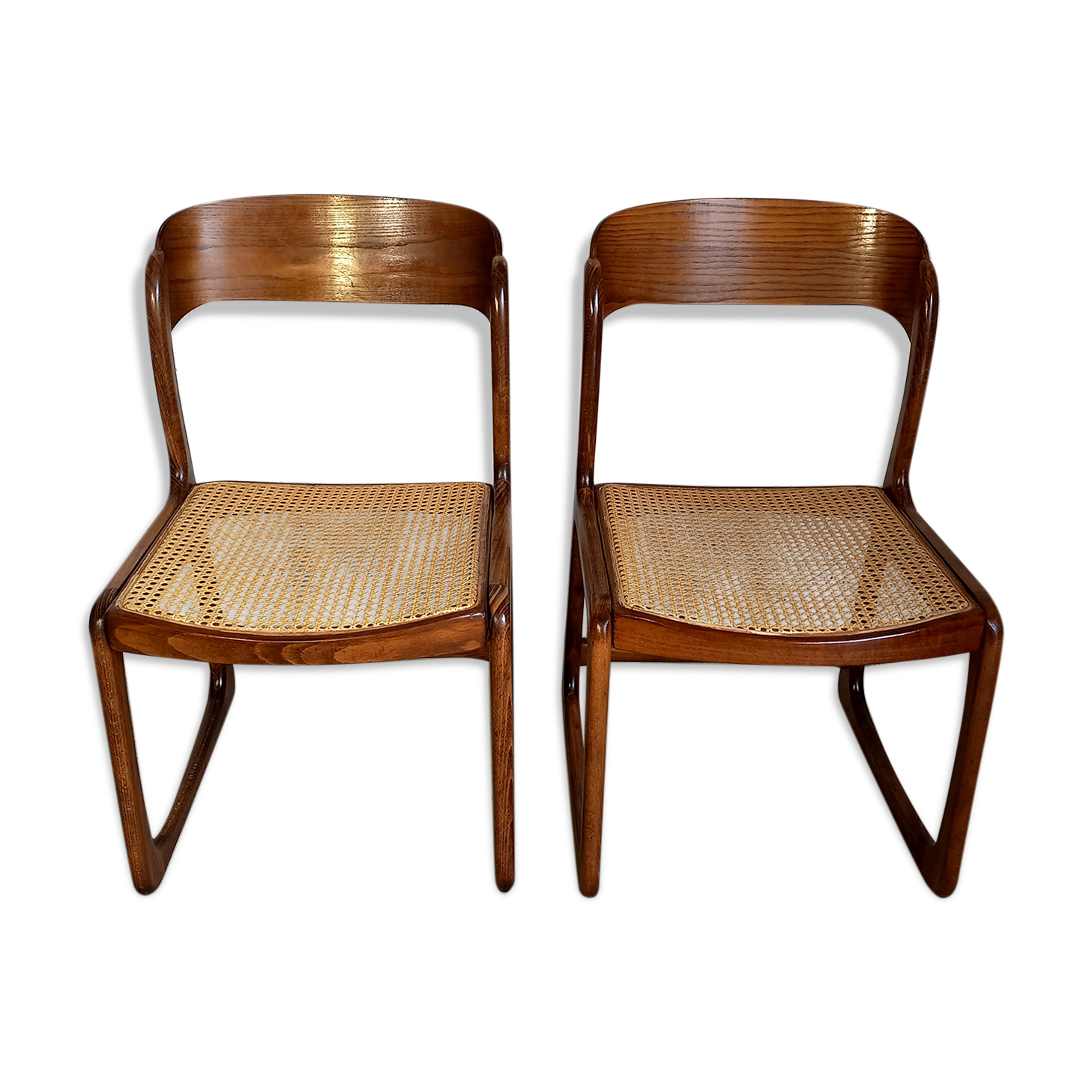 Suite of 2 vintage chairs sleigh canées Baumann 70s