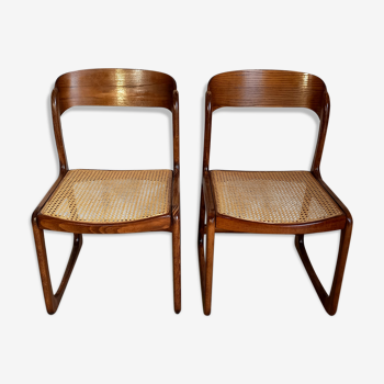 Suite of 2 vintage chairs sleigh canées Baumann 70s