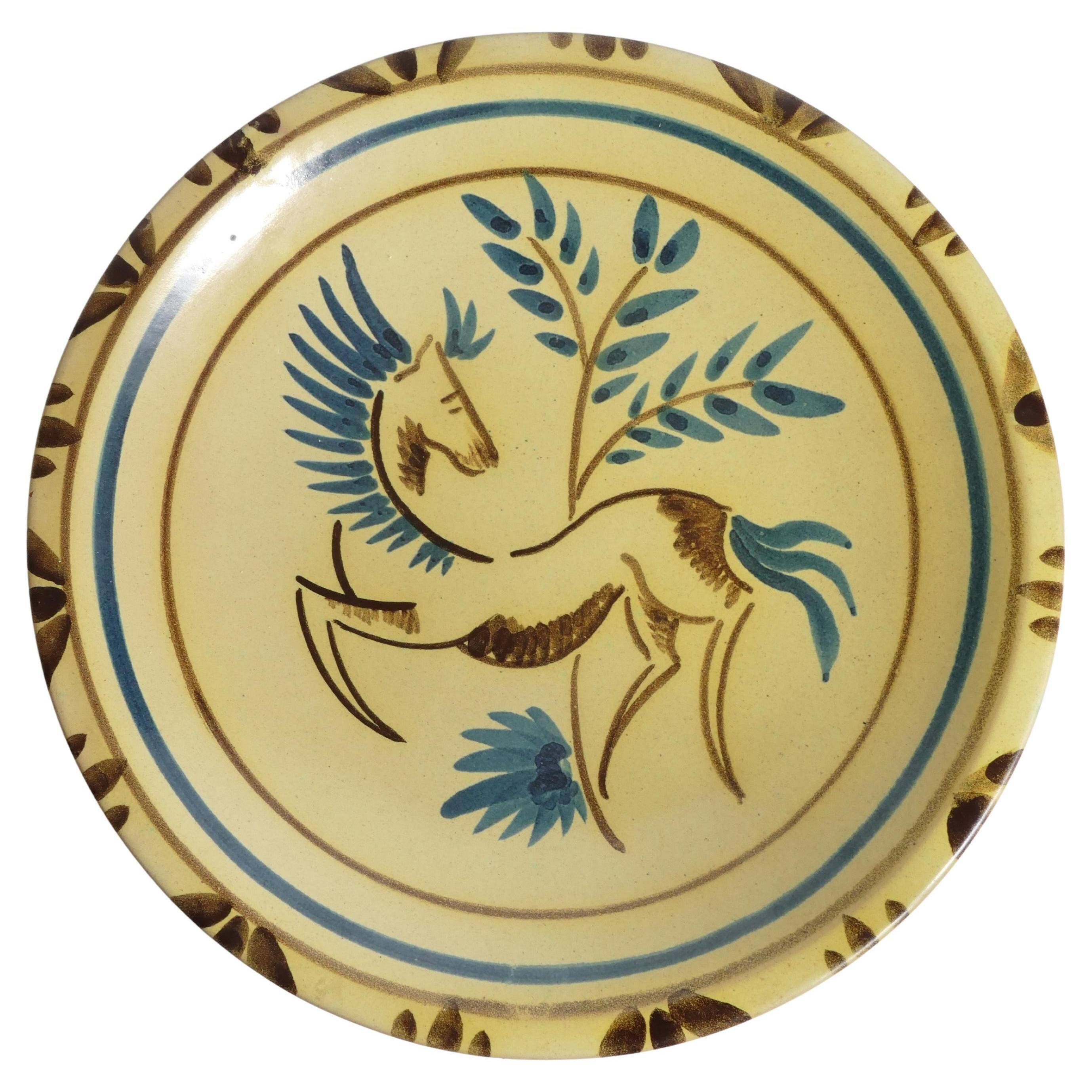 Folklore Ceramic Wall Plate with Horse, Tapio Kinnunen for Kupittaan Savi, 1950s