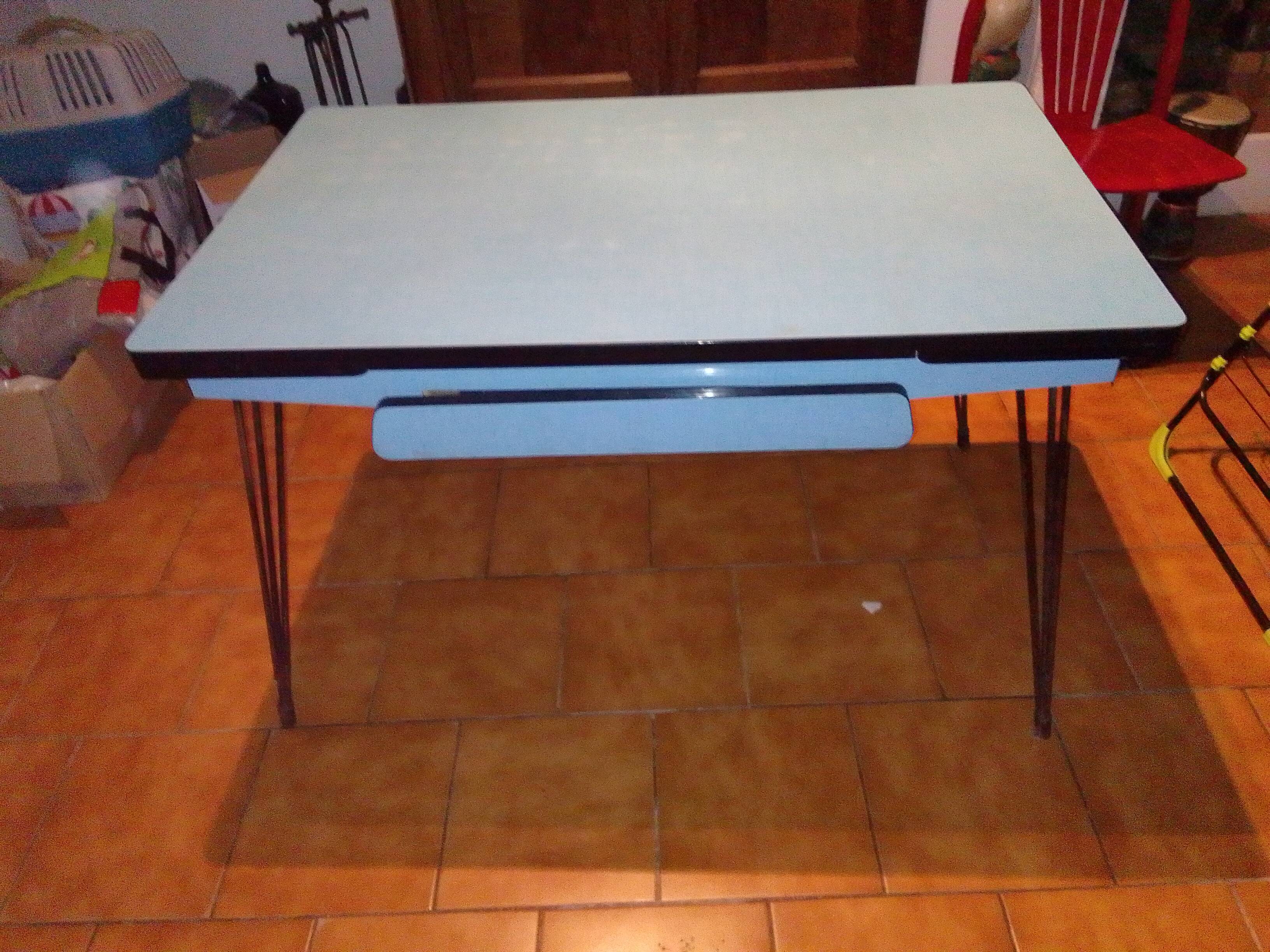 Blue formica table drawer foot effel with extension