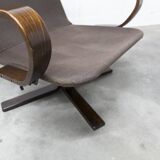 Fauteuil scandinave 1970 bois laminé courbé assise Cuir