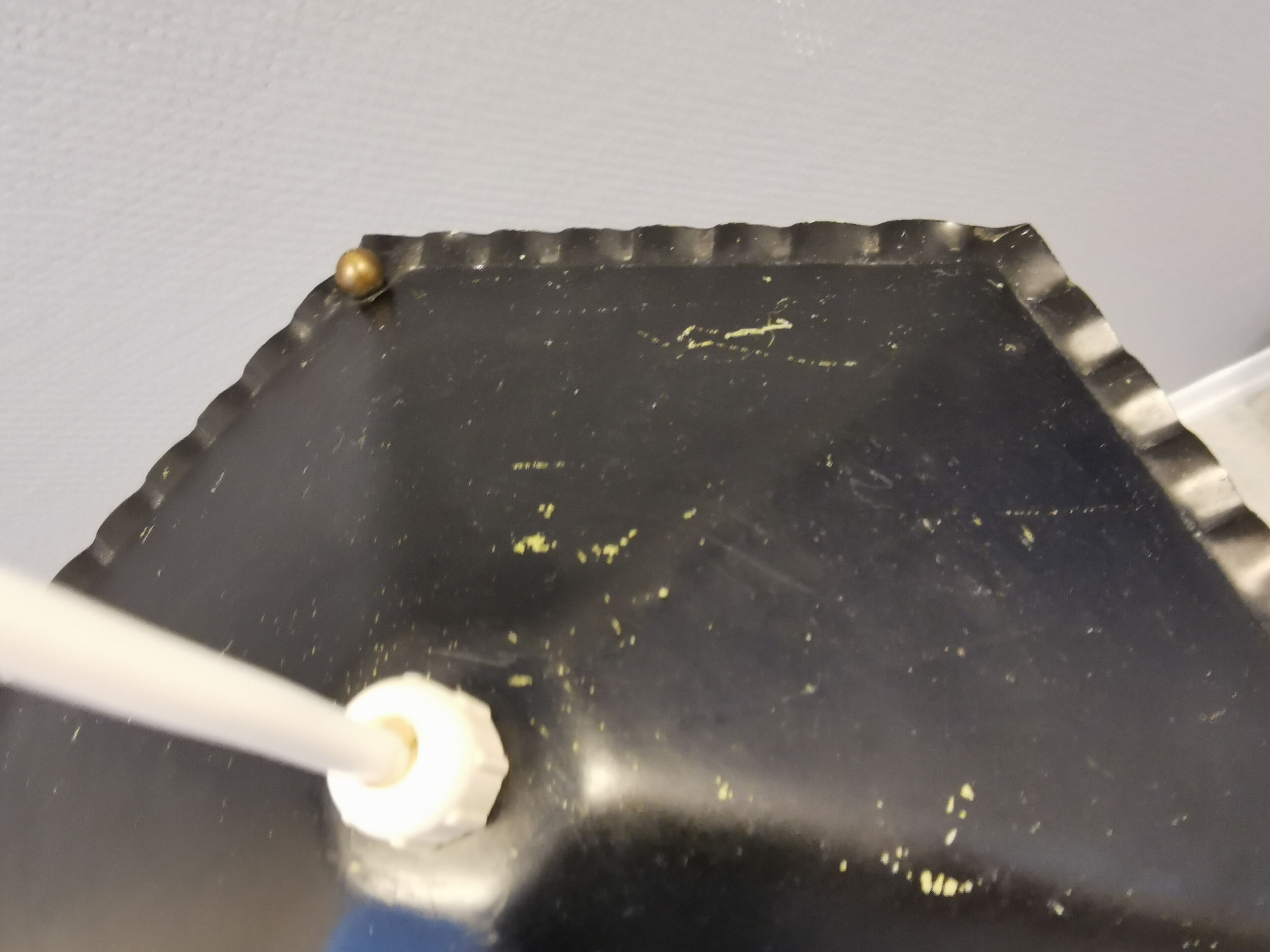 Danish hanging lamp from the 50-60s, made of brass, metal and with milky white glass shade.