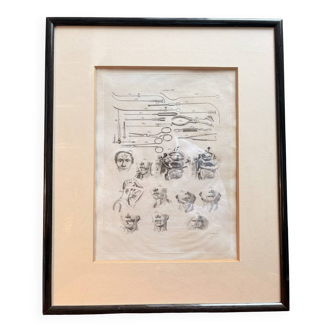 Engraving 19th century Nicolas Jacob Bourgery Medical instruments Anatomy Surgery