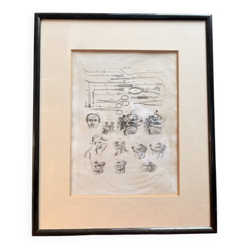 Gravure XIXè Nicolas Jacob Bourgery Instruments médicaux Anatomie Chirurgie