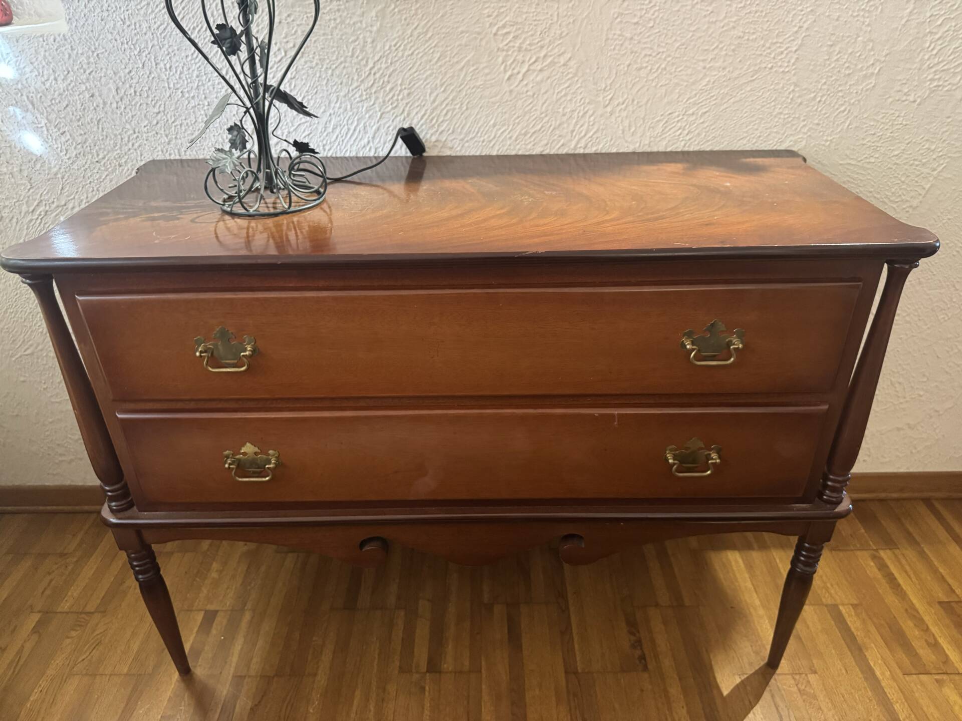 Vintage chest of drawers in solid cherry wood, 2 large drawers, Louis XVI style.