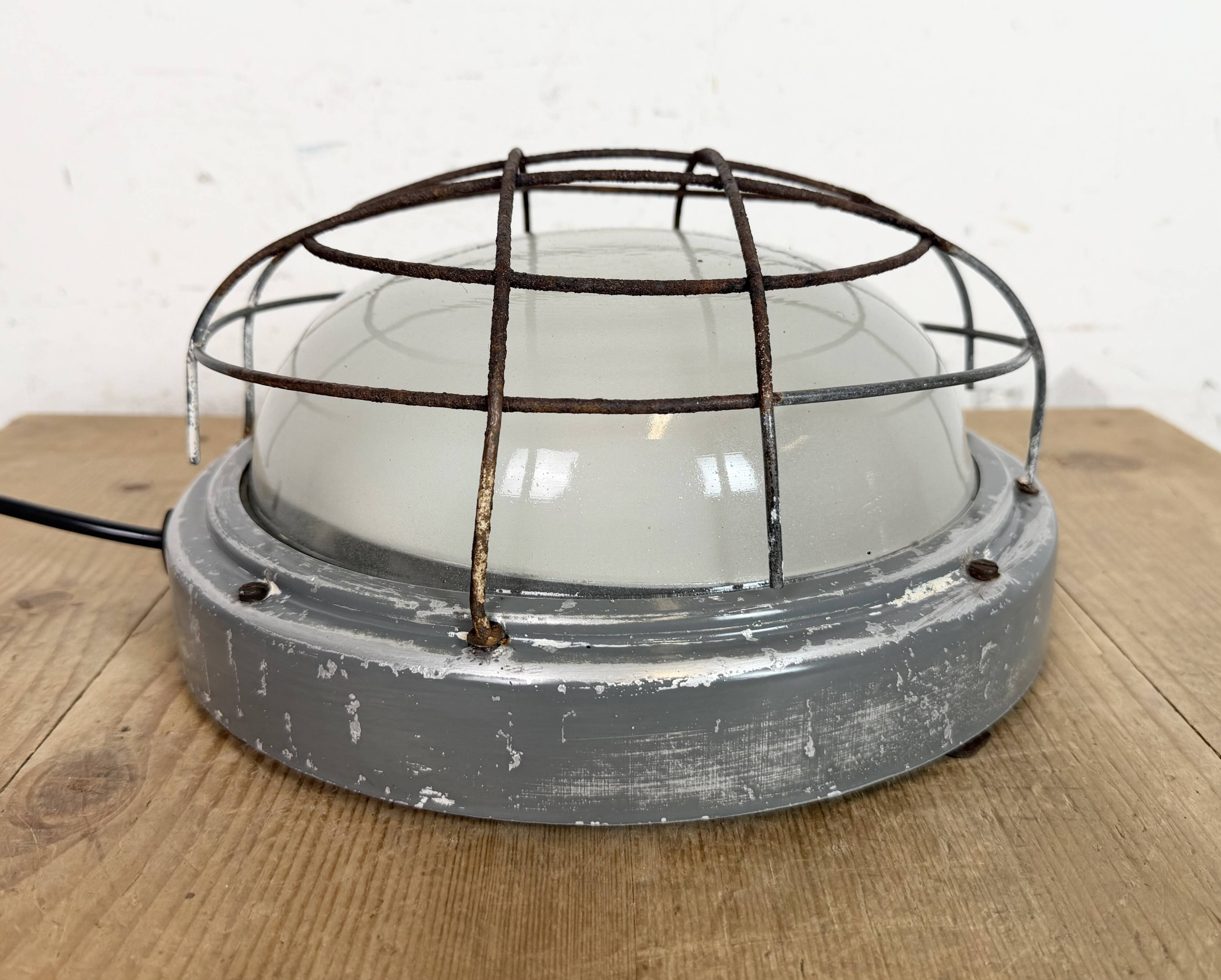 Industrial Grey Wall Light with Milk Glass from Elektrosvit, 1970s