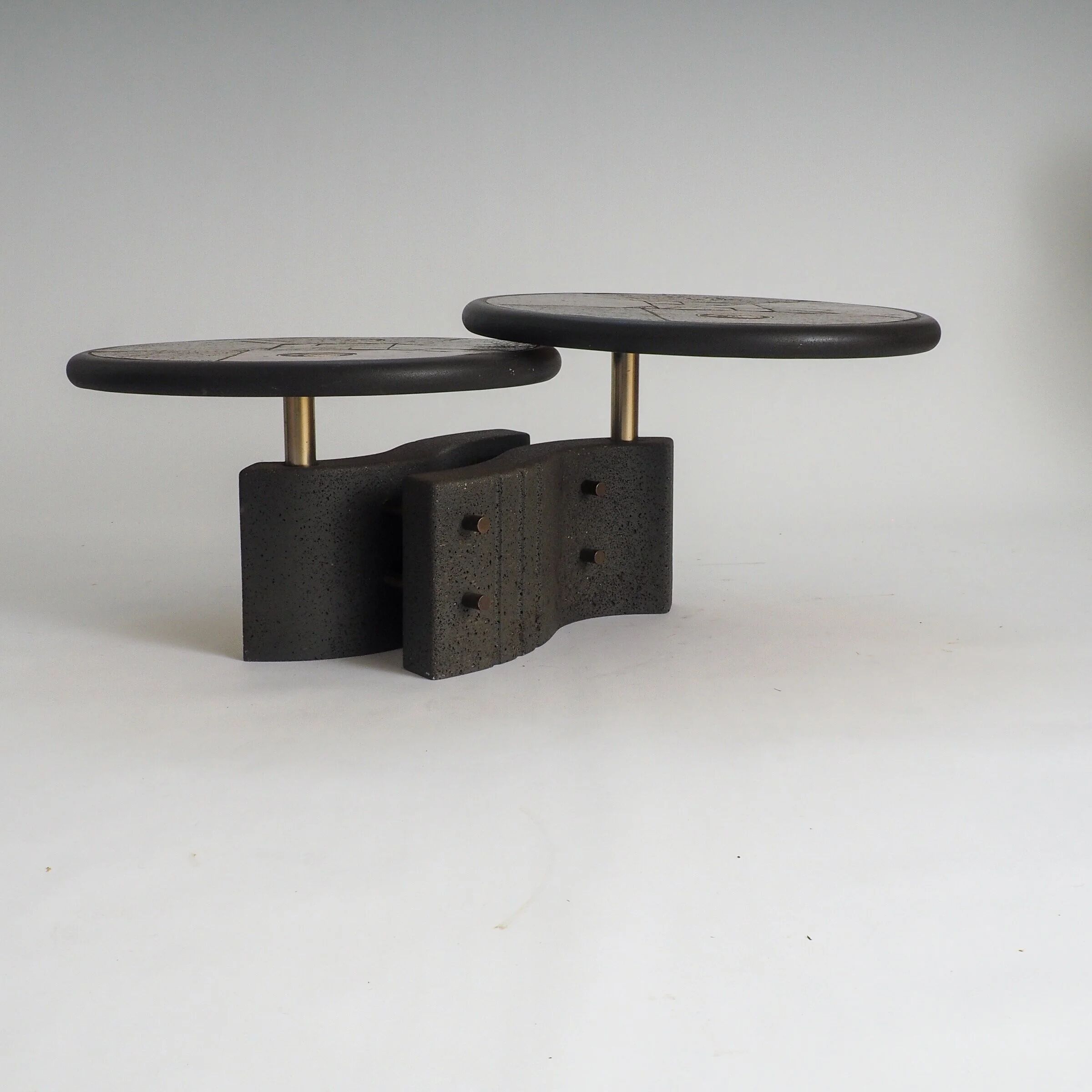 Rare two-tier modular brutalist coffee table by Paul Kingma