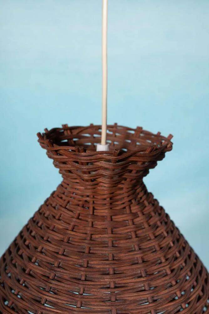 Bohemian suspension from the sixties, woven vintage lampshade.