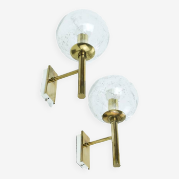 Brass and glass wall lights, vintage, 1960 by Hillebrand.