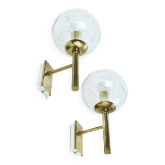 Brass and glass wall lights, vintage, 1960 by Hillebrand.