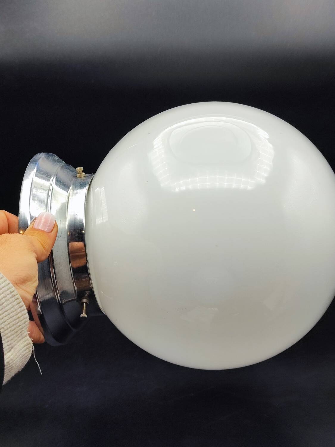 Pair of art deco opaline ceiling ball lamps