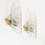 Large pair of 1970s Murano glass and brass wall sconces by Hillebrand