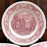 5 assiettes à dessert rouges et blanches en grès de W H Grindley