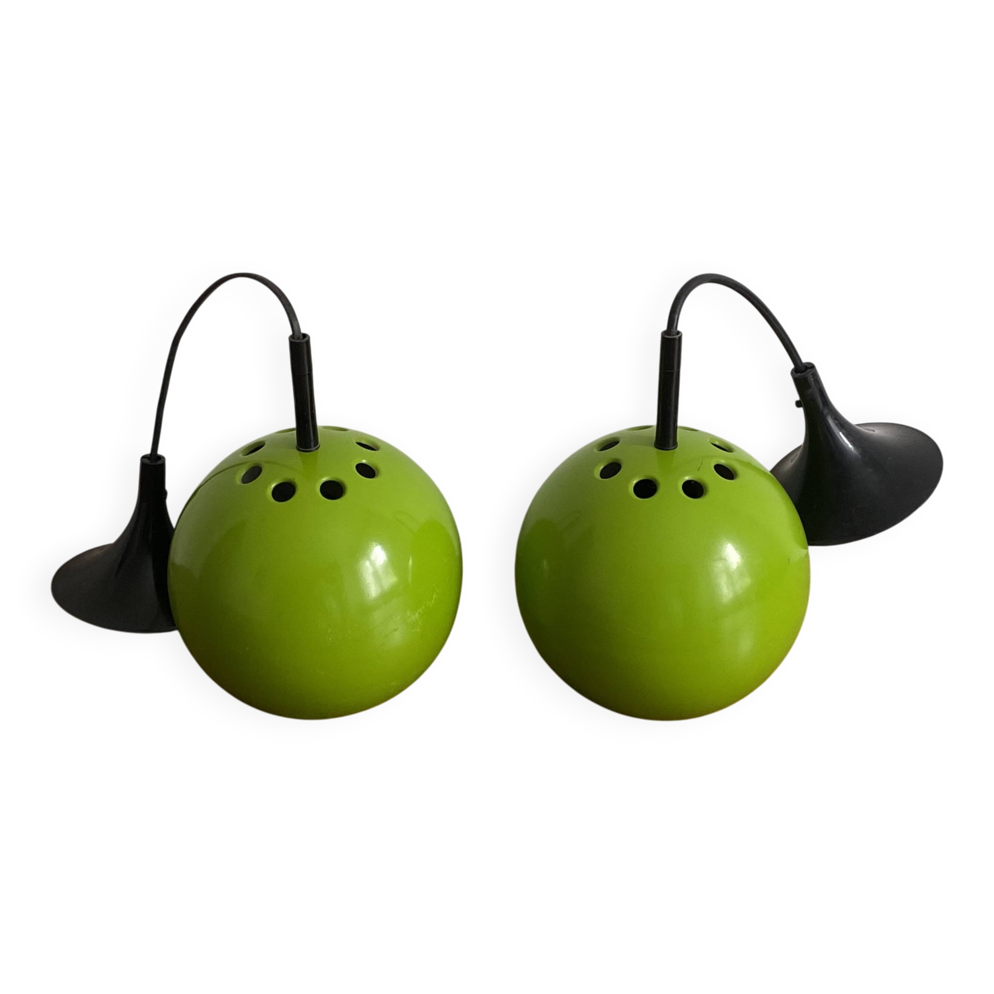 Pair of eye ball pendant lights by lita. 1970. green.